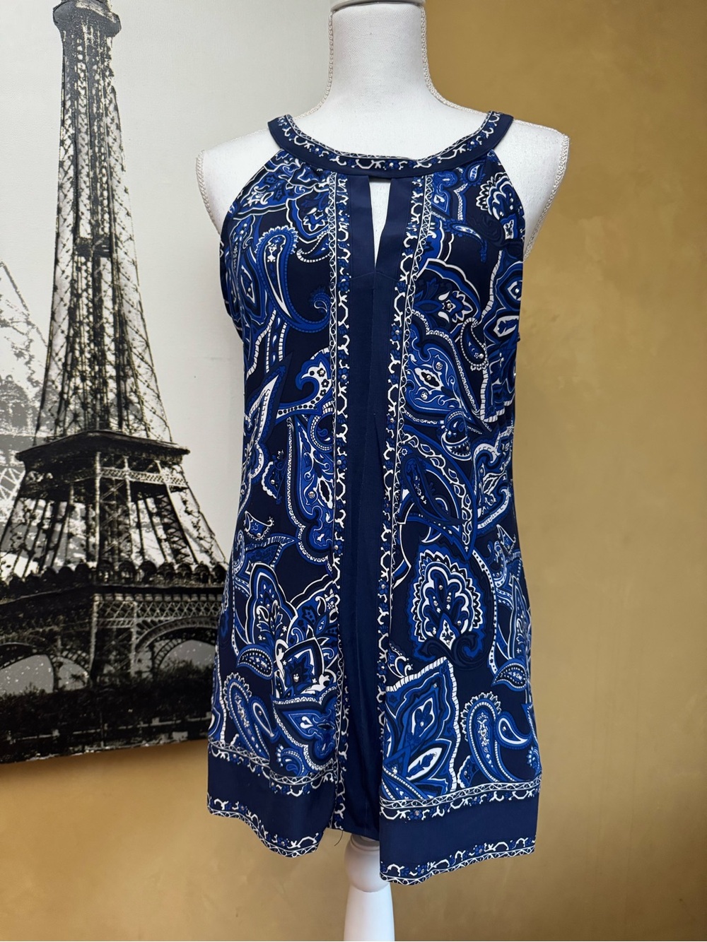 INC International Concepts Blue and White Paisley Tank
